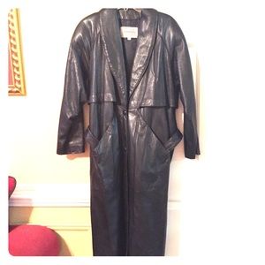 Vintage black leather trench coat